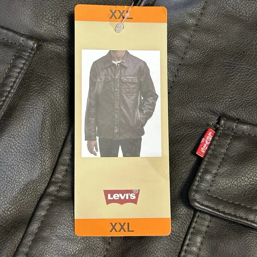 Levi’s Men's Faux Leather Trucker Jacket Size‎ XXL Dark Brown Warm Sherpa Lining